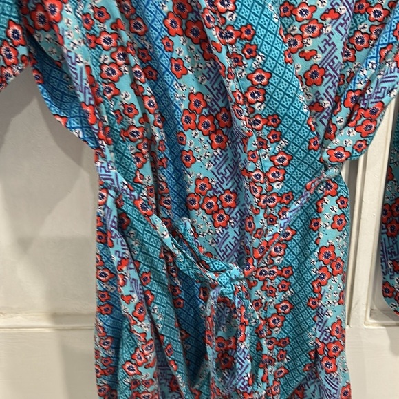 Josie Natori Rayon Colorful Floral Asian Attached Belt Kimono Robe - Size Small - Picture 5 of 11